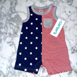 Newborn 👶🏼  patriotic coverall Red White & Blue 1/2 stars 1/2 stripes  NWT